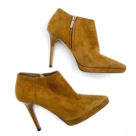 Jimmy Choo Lindsey Booties Suede Ankle Tan Stiletto Heels Pointed Toe Sz 38 / 8 - Picture 4 of 12